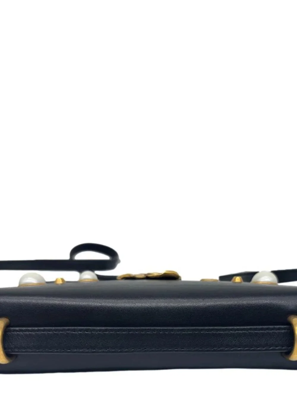 Gucci  Pearly Peony Leather Chain Shoulder Bag Black 432682